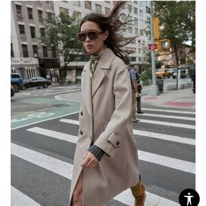 Zara Women's light beige oversized wool Trench Coat XXS.